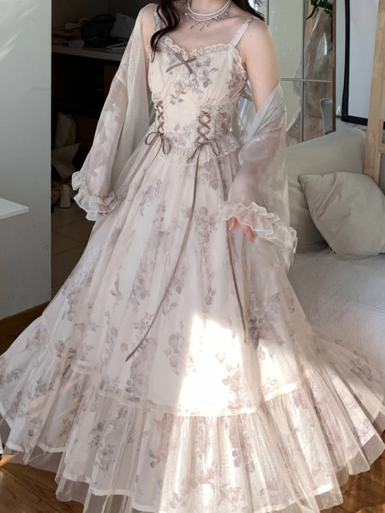 Винтажное элегантное Цветочное платье женское милое Сетчатое на бретелях с