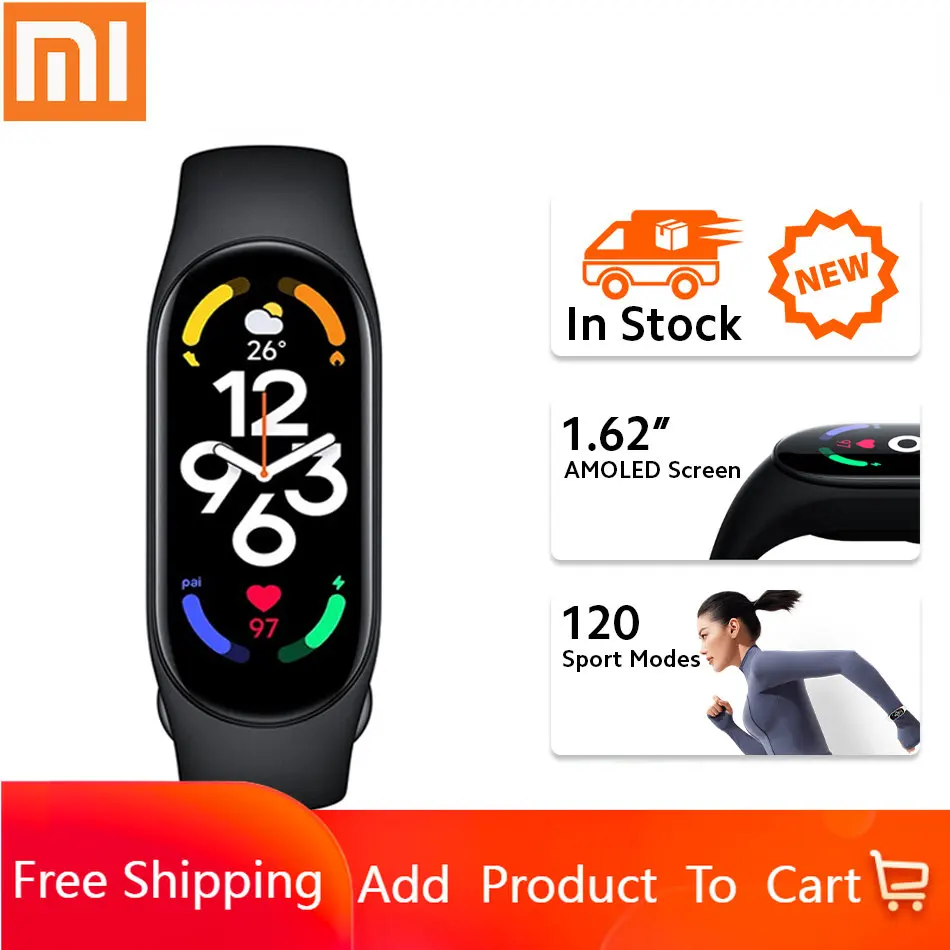 

Смарт-браслет Xiaomi Band 7, 6 цветов, 1,62 дюйма, AMOLED экран