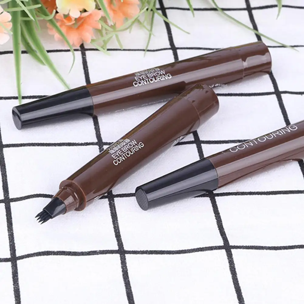 

1 Pcs Four Heads Eyebrow Tattoo Pen Waterproof Long Eyebrow Fine Eyebrow Sketch Lasting Fork Liquid Enhancers Pencil Tip J4f2