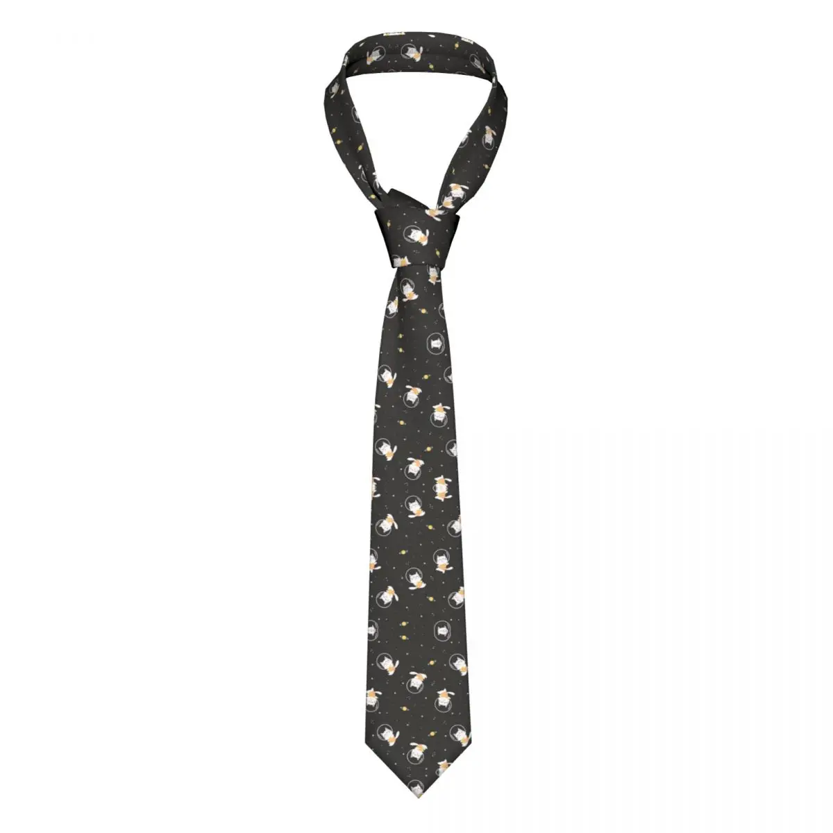 

Cartoon Cat Floating In The Space Area With Star Tie For Men Women Necktie Tie Clothing Accessories