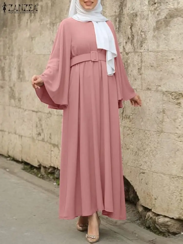 

ZANZEA Lerisure Muslim Women Hijab Dress Abayas For Women Solid Elegant Full Sleeve Dresses Loose Female Turkey kaftan Robe