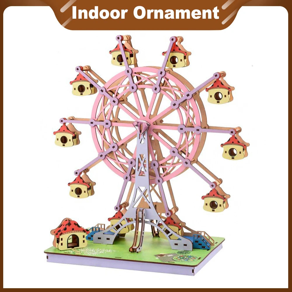 

O25 1Set Creative DIY Hand Cranked Wood Phonograph Ferris Wheel Piano Music Box Wooden Puzzle Handmade Assembled Children Gifts