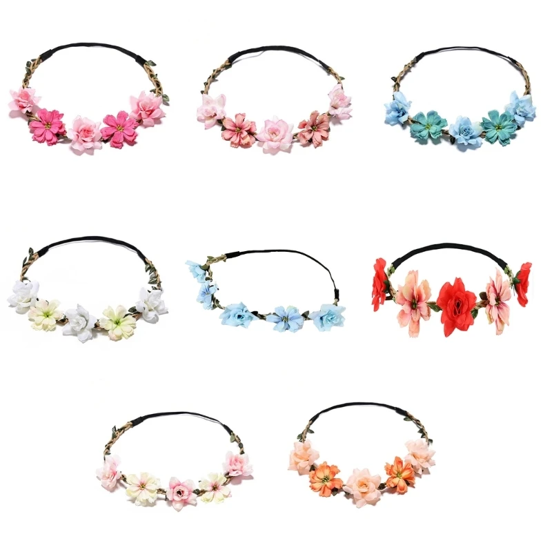 

Rose Flower Headband Bridal Hair Accessories Pink for Beach-Vacation