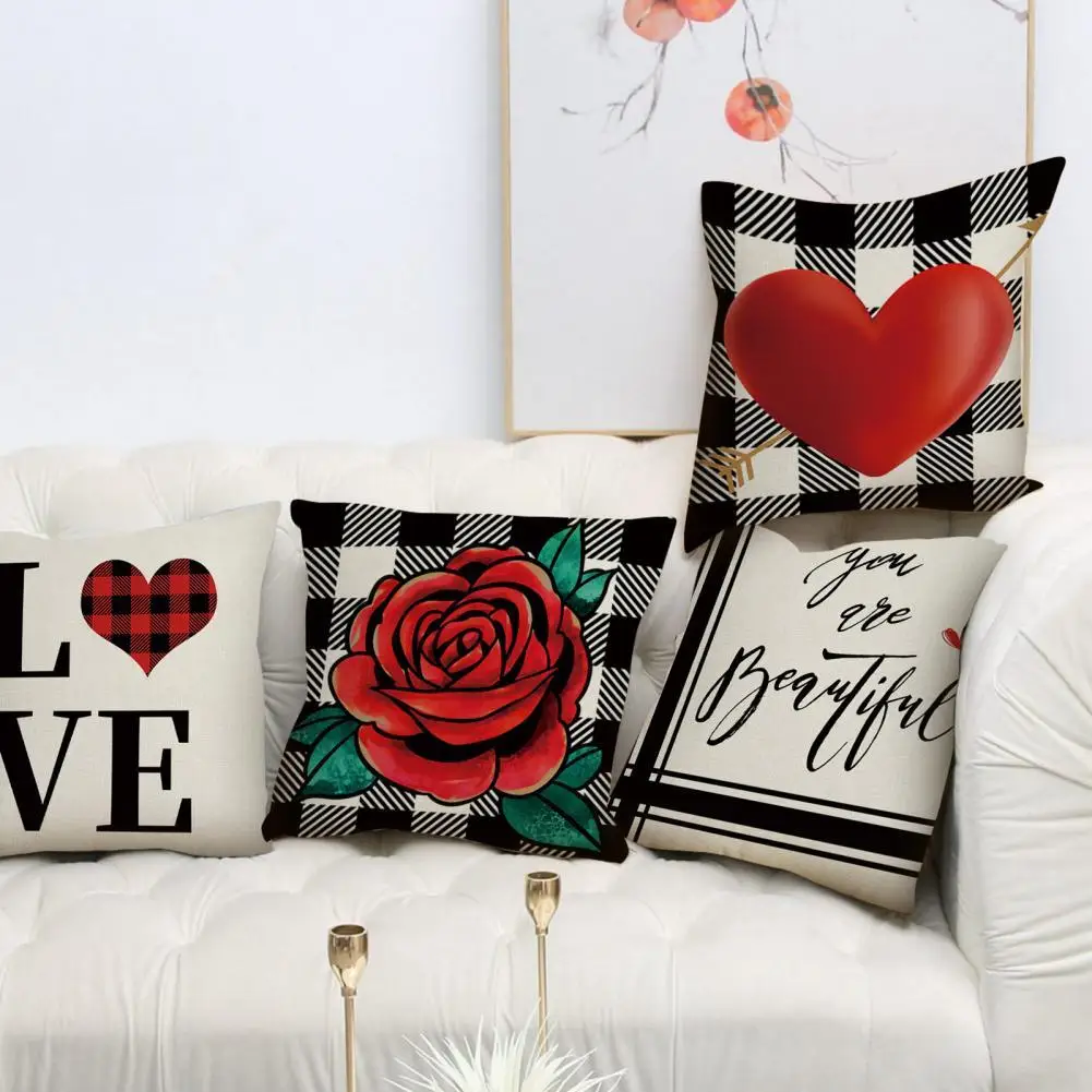 

Useful Pillow Slipcover Anti-fading No Burr Pillow Cover Love Heart Print Cushion Throw Case