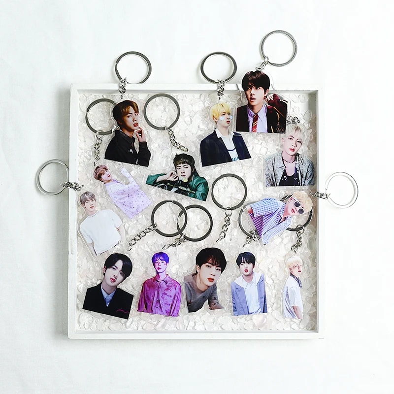 

Kpop Bangtan Boys JIN Keychains Creative Acrylic Keychain Key Chain Accessories Key Ring Cute Pendant Keyring Gift for Friend