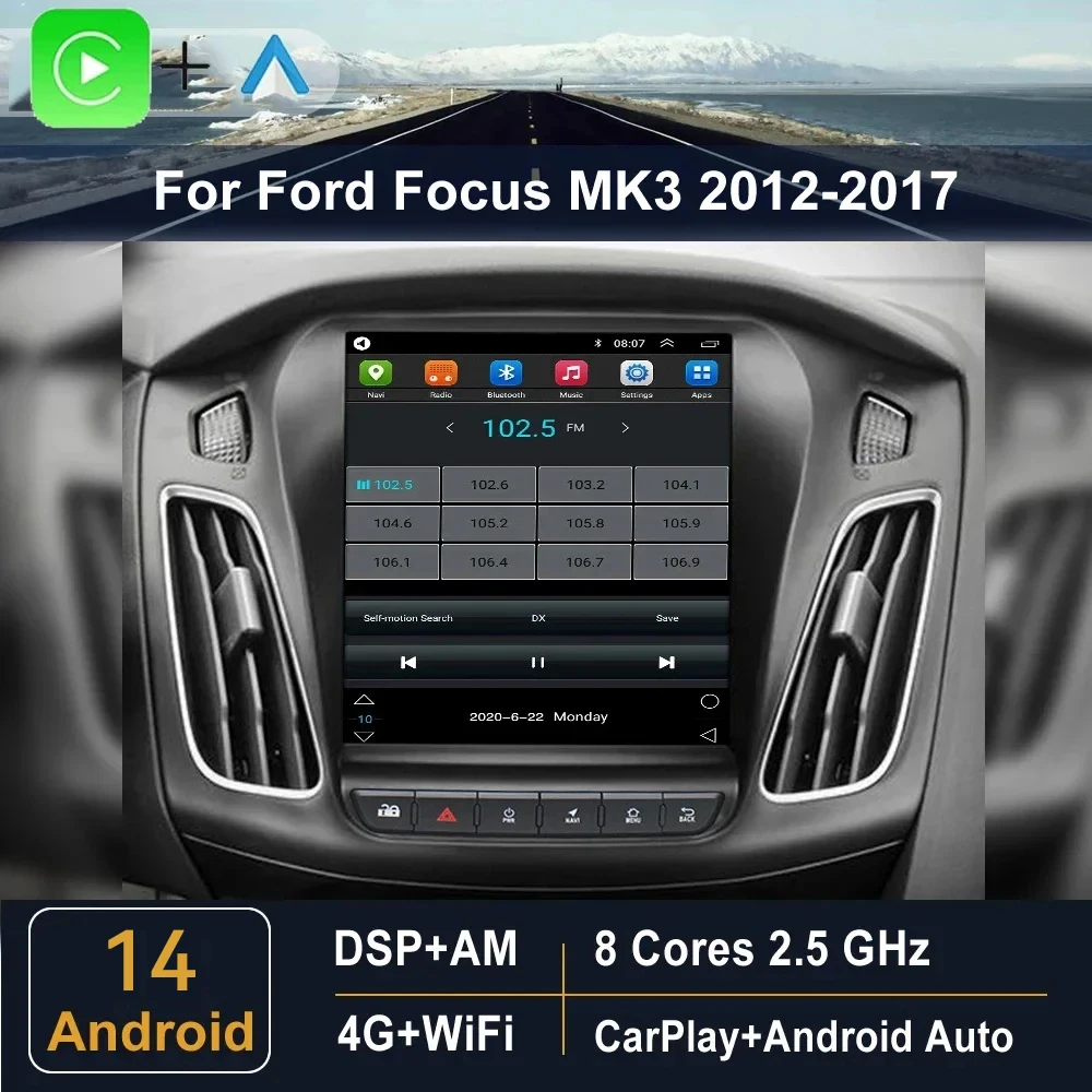 Автомагнитола 2 Din Android 14 мультимедийный видеоплеер для Ford Focus 3 Mk 2011 2012 - 2019 Carplay