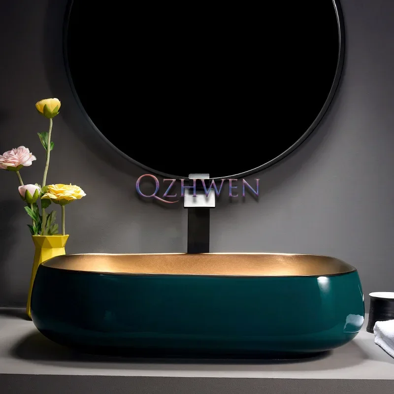 Темно-зеленая Золотая раковина для ванной комнаты керамическая в европейском