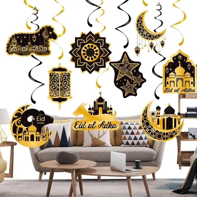 

Castle Moon Elements EID Banner Glitter EID Star Moon Letter Paper Bunting Garland Islamic Decoration Party Hanging Spiral