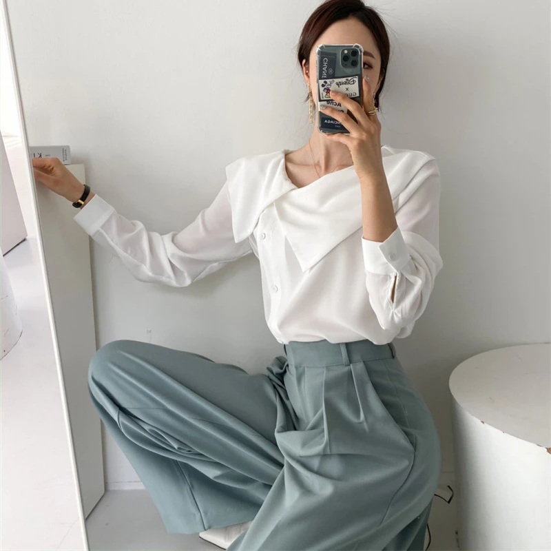 Colorfaith New 2021 Women Spring Autumn Blouse Shirts Fashionable Wild Irregular Elegant Ladies Korean Style Pink Tops BL9761 | Женская