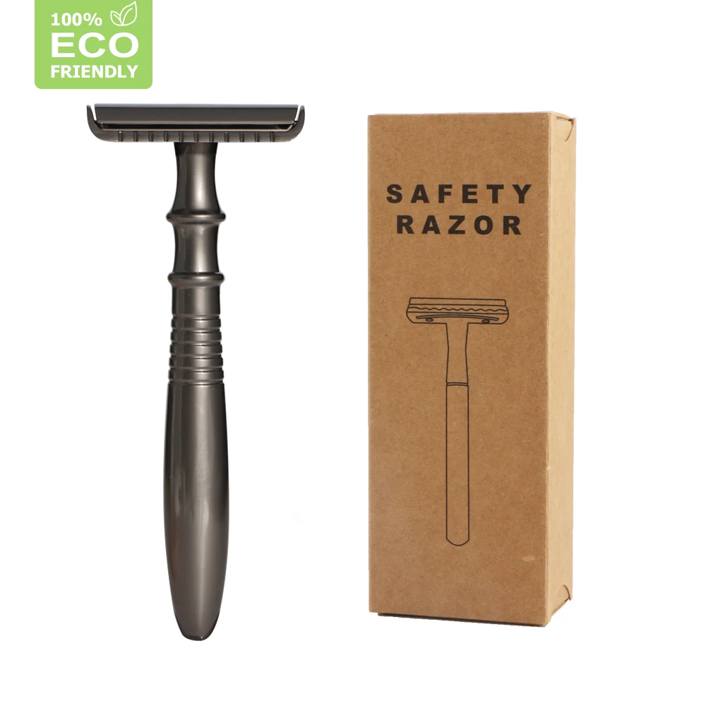 Matte Black Double Edge Safety Razor For Men Classic Manual Shaving Razor Long Handle Metal Razor 20 Shaving Blade