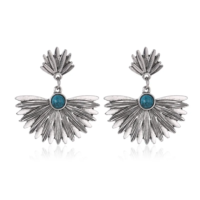 

Bohemia Earrings Vintage Half Round Fan Earrings For Women Earing Jewelry Ethnic Earings Ancient Silver Color Earring 2CF2