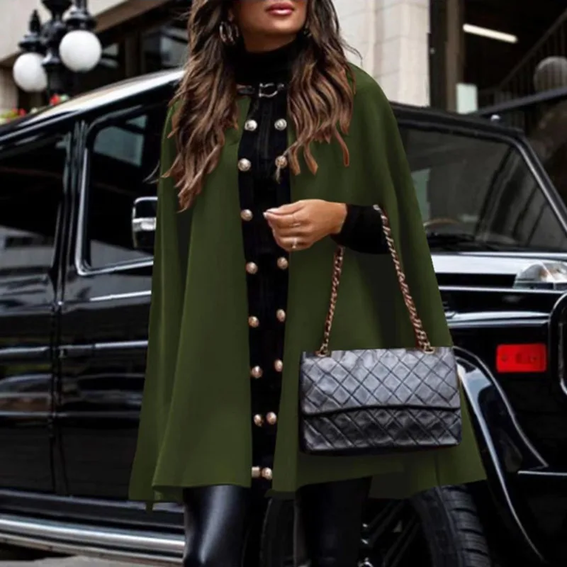 

Элегантный повседневный Свободный кардиган с рукавами «летучая мышь», женская дизайнерская шаль с круглым вырезом и пуговицами, зимняя мод...