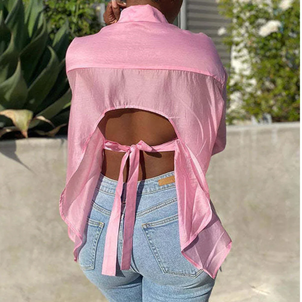 

Blouse Solid Color Chic Tie Back Irregular Shirt Fashionable Commuter Ladies Top Spring Autumn 2022 New