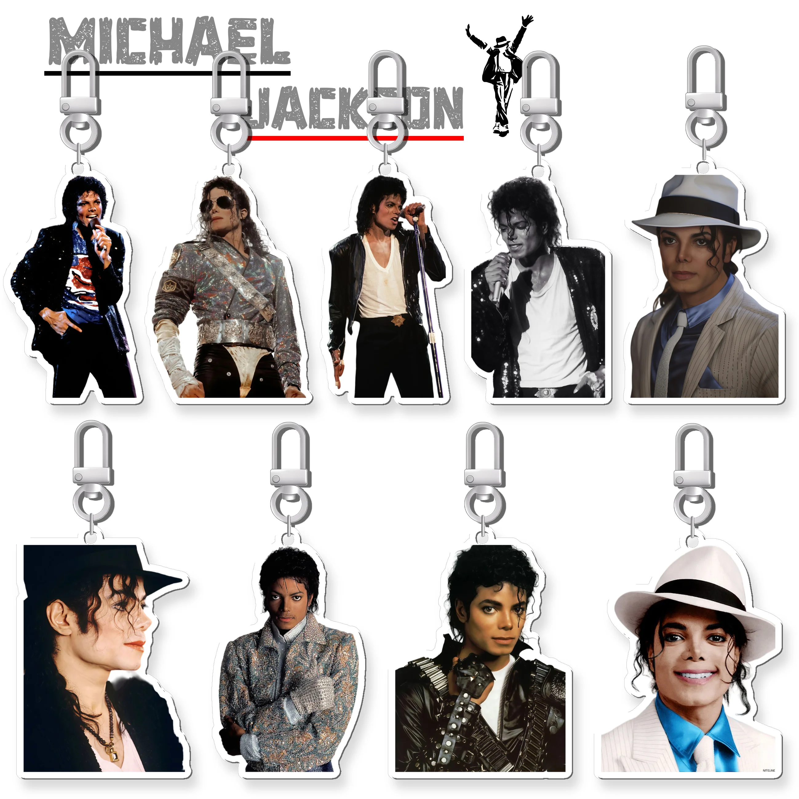 Фото Популярный американский певец Майкл Джексон MJ: Двусторонний акриловый брелок-подвеска, металлические аксессуары, сувенирная продукция №1