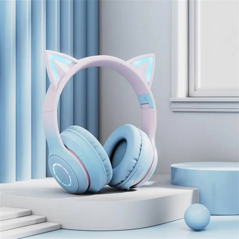 

Наушники с кошачьими ушками, Беспроводная Bluetooth 5,1 гарнитура с микрофоном, поддержка разъема 3,5 мм, стереогарнитура для музыки, Bluetooth гарнитура, подарок для геймера