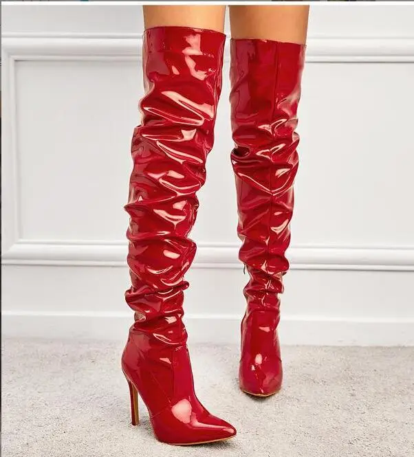 Fashion Black Sexy Over The Knee Boots Women Thin Heels Pointed Toe Zipper Thigh High Boot Winter Autumn Party Stripper Shoes