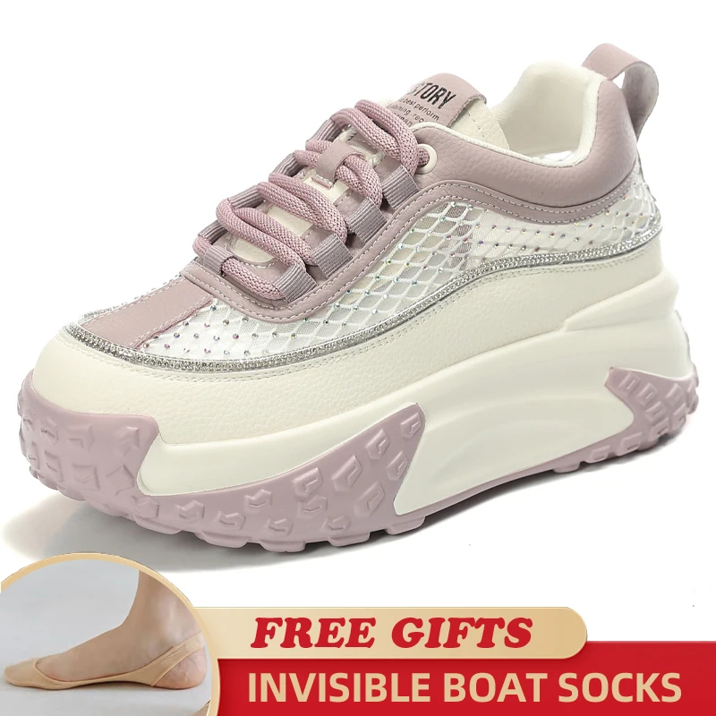 7cm Air Mesh Women Summer Shoes Platform Sneakers Soft Sole Chunky Heel Women Fashion Sneakers Breathable Sneakers Woman Shoes