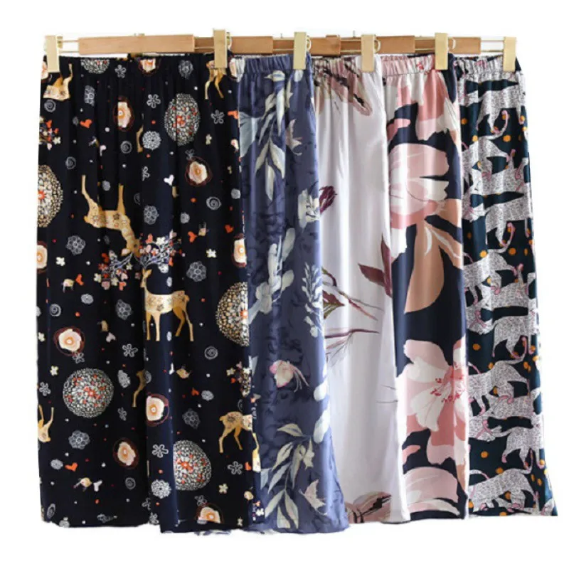 

Весенние Новые укороченные брюки с широкими штанинами, Женская крутая Свободная Домашняя одежда из вискозы, женские пижамные брюки большого размера с карманами