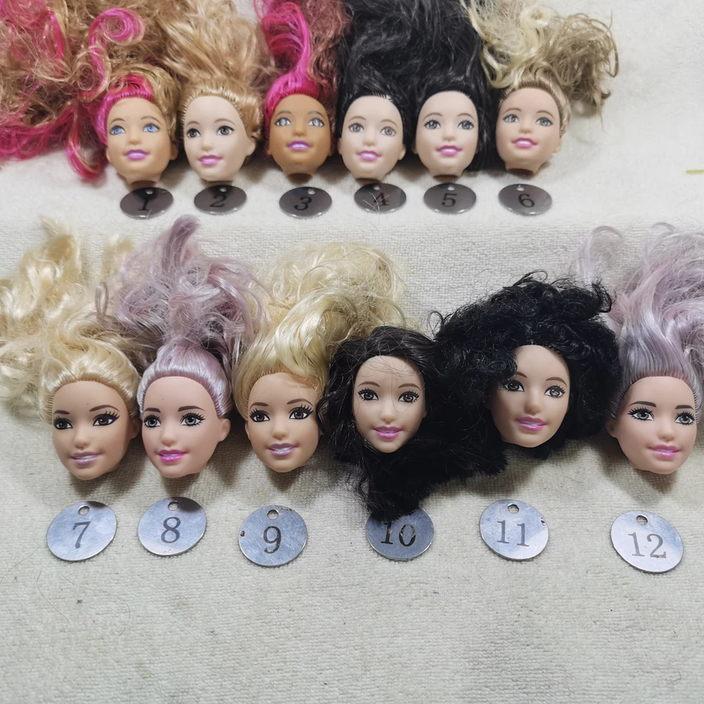 

B44-4 Original Foreign trade South Asia Beauty 1/6 OOAK NUDE doll head mussed Claret-red long hair 17cm for DIY A