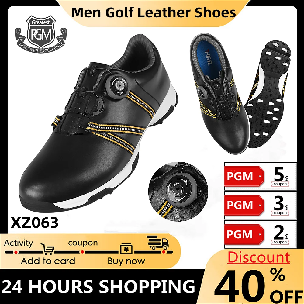 PGM Men's Golf Leather Sneakers Men's British Style Non-slip Breathable Sneakers Rotary Buckle Leather Shoes Casual Comfort xz06