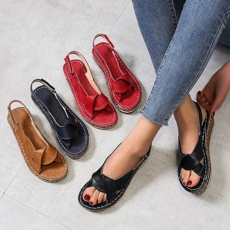 

Fashion Sandals Women Retro Sewing Leather Wedges Shoes Woman Platform Sandals Gladiator Casual Buckle Strap Sandalias Mujer New