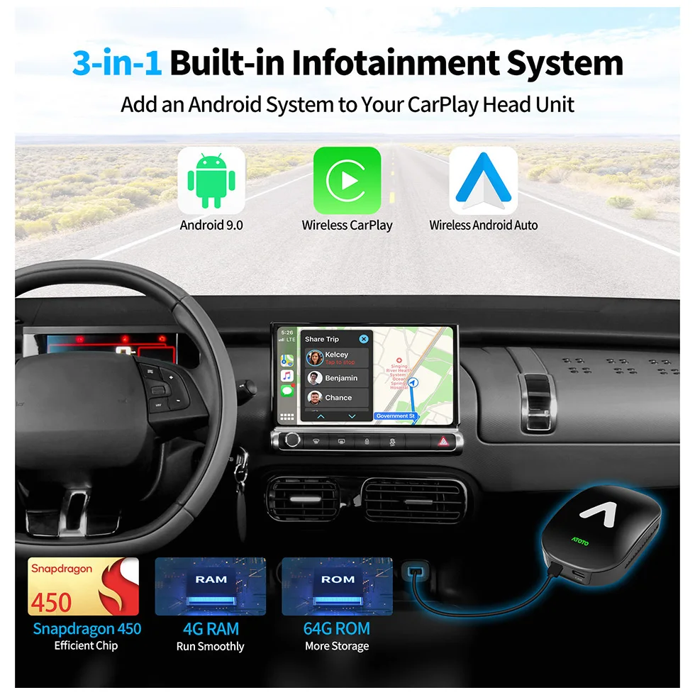 Смарт-Автомагнитола ATOTO стерео-система на Android с кольцом ИИ-ТВ-приставкой для Carplay