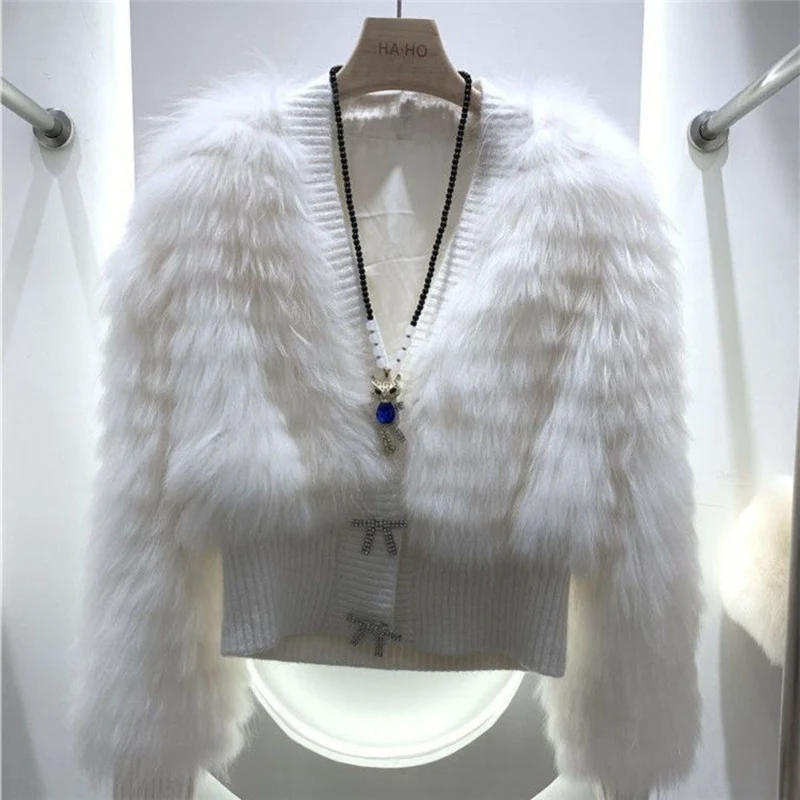 FANIECES Winter Luxury Faux Fur Short Coat Women Long Sleeve Fluffy Warm Coat Jacket Patchwork Imitation Fox Fur Overcoat