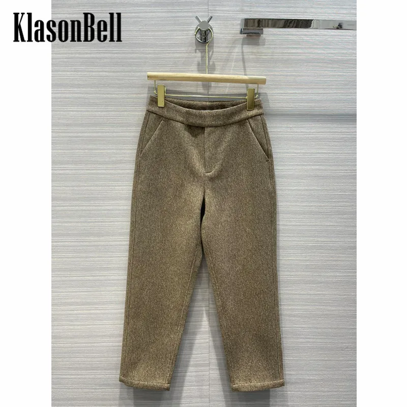 12.22 KlasonBell Classic Elegant High Waist Thick Wool Comfortable Straight Pants Women