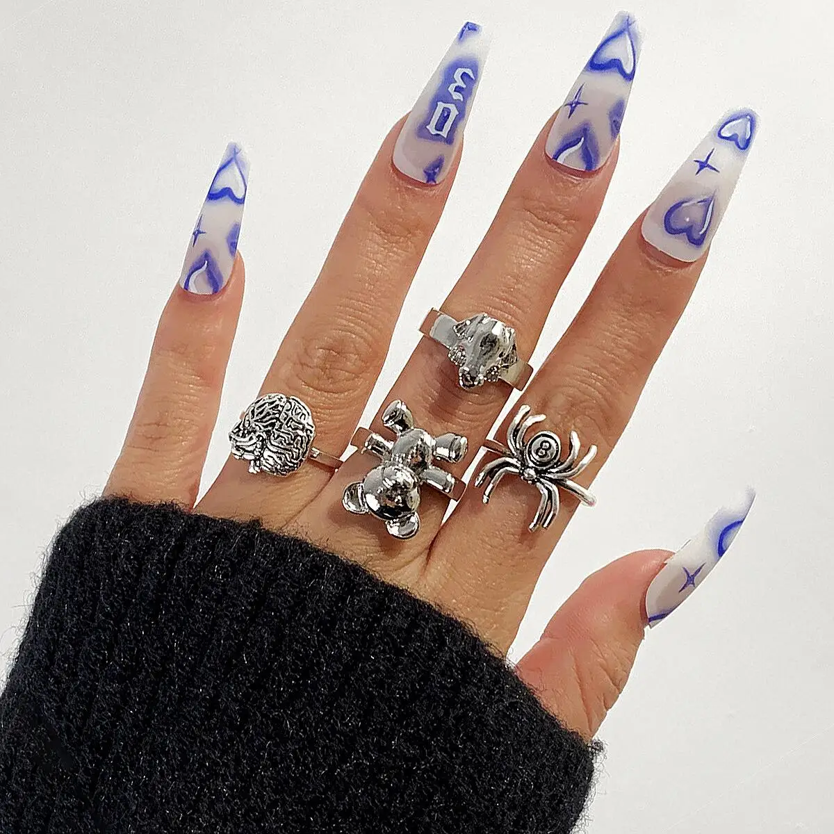 

2022 New Vintage Rings Set for Woman Man Gothic Grunge Retro Animal Frog Bear Ring for Teen Cool Stuff Y2K Couple Accessories