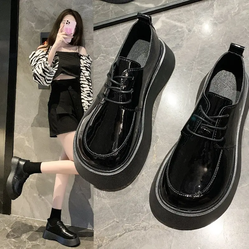 

Женские туфли в британском стиле, черные оксфорды на платформе, с круглым носком, в стиле ретро, обувь для осени и лета, 2022
