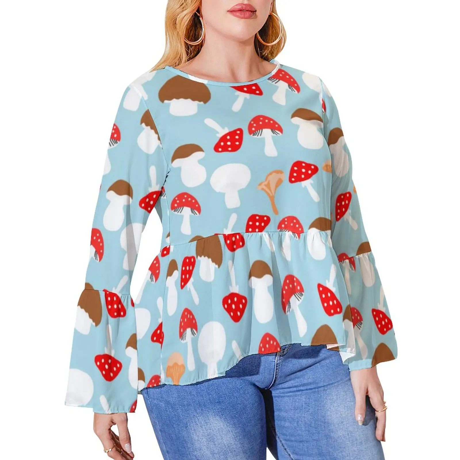 

Cute Mushroom T-Shirts Colorful Mush Modern T Shirt Women Long Sleeve Streetwear Tshirt Pattern Top Tees Plus Size 4XL 5XL
