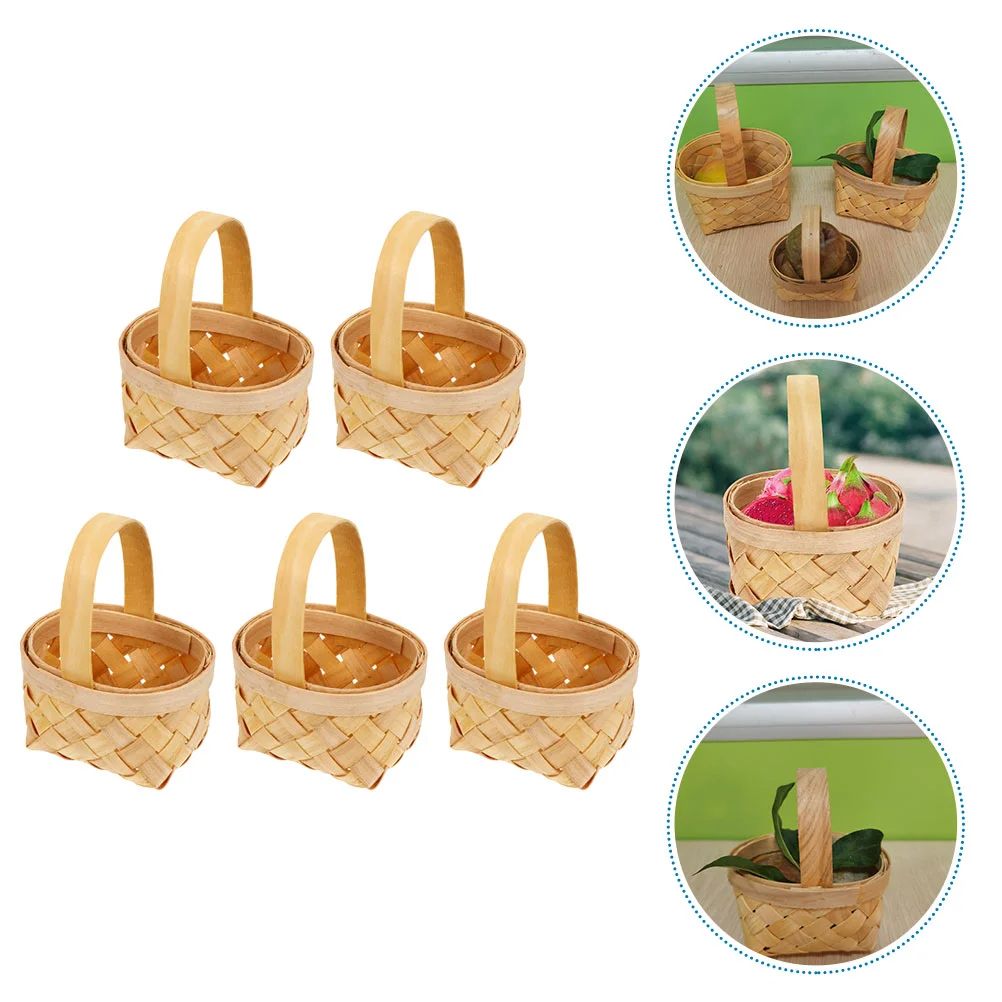 

Basket Mini Baskets Woven Flower Wedding Candy Picnic Party Girl Wood Wicker Fruit Chip Favors Miniature Storage Farmhouse Straw