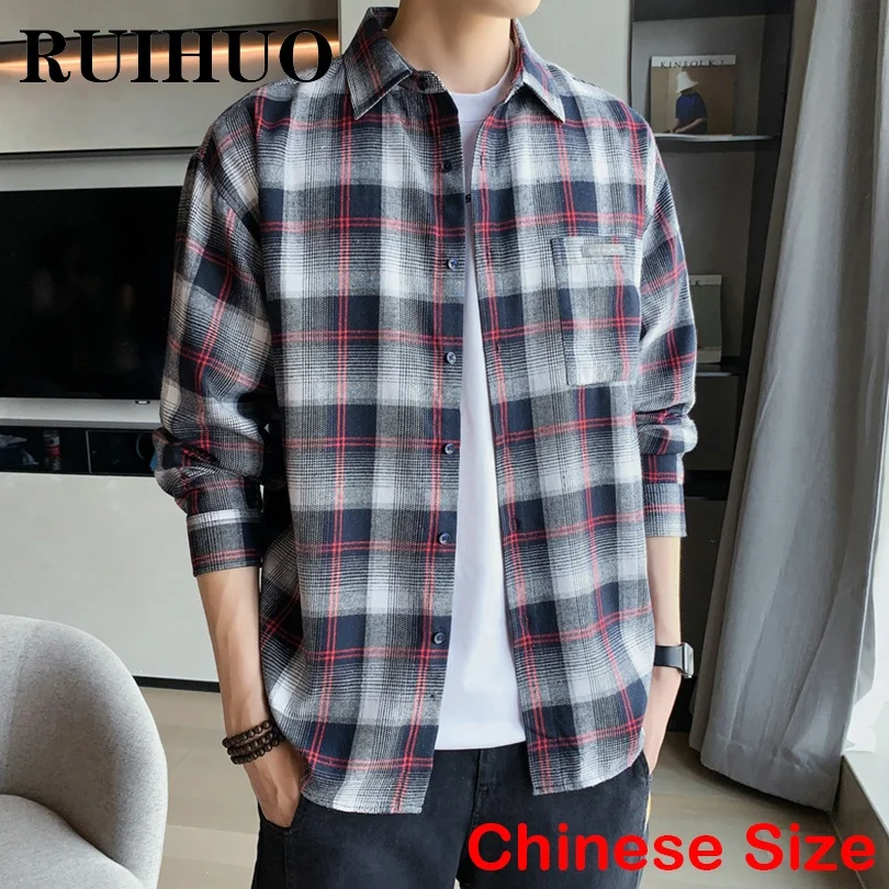 

Рубашка RUIHUO для мужчин, модная одежда, китайский Размер 4XL, уличная одежда, мужские рубашки, одежда в стиле Харадзюку, винтажные весенние пос...