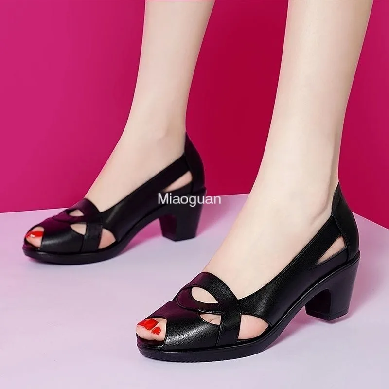 

2023 Summer New Fashion Hot Sale Ladies Sandal One Word Buckle Fish Mouth High Heels Casual Women Sandals Comfortable Size 35-40