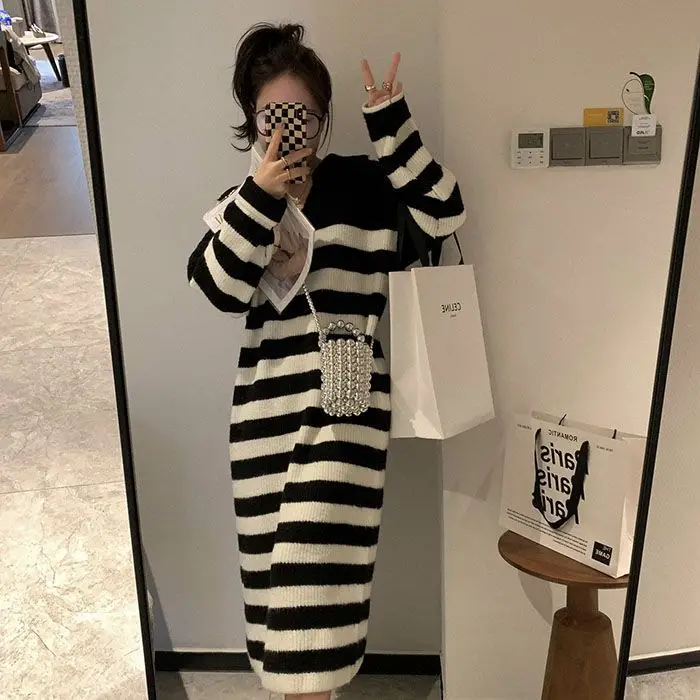 

Autumn Winter Sweater Dress Women V-Neck Long Sleeve Knit Bodycon Female Warm Dresses Ladies Clothing Femme Vestdiaos E34