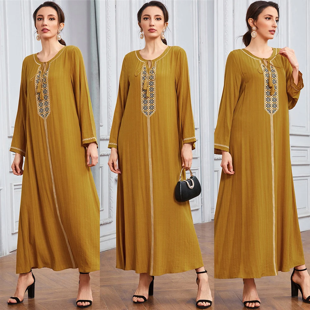 

Plus Size Ramadan Muslim Women Long Dress Islamic Abaya Arab Embroidery Kaftan Middle East Dubai Turkey Ethnic Eid Mubarak 4XL