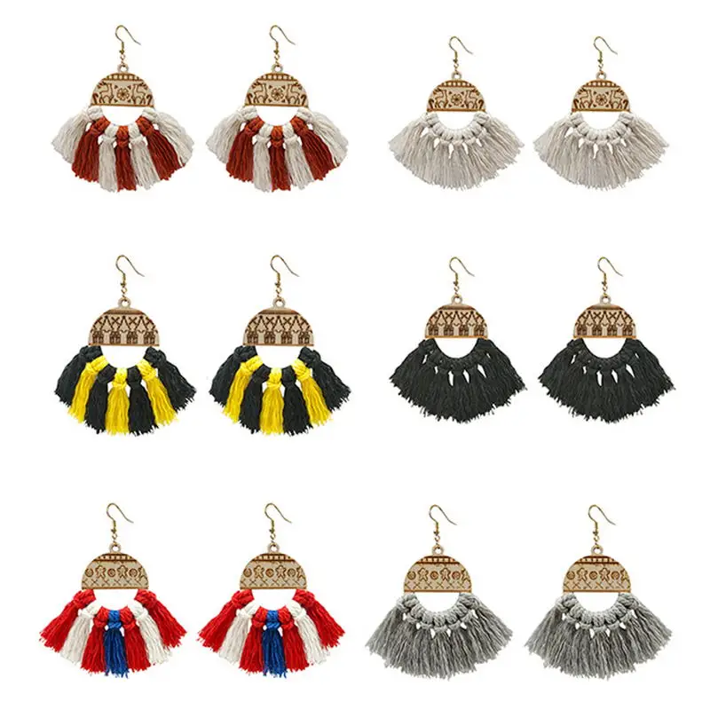 Новые рождественские деревянные серьги макраме ручной работы для женщин