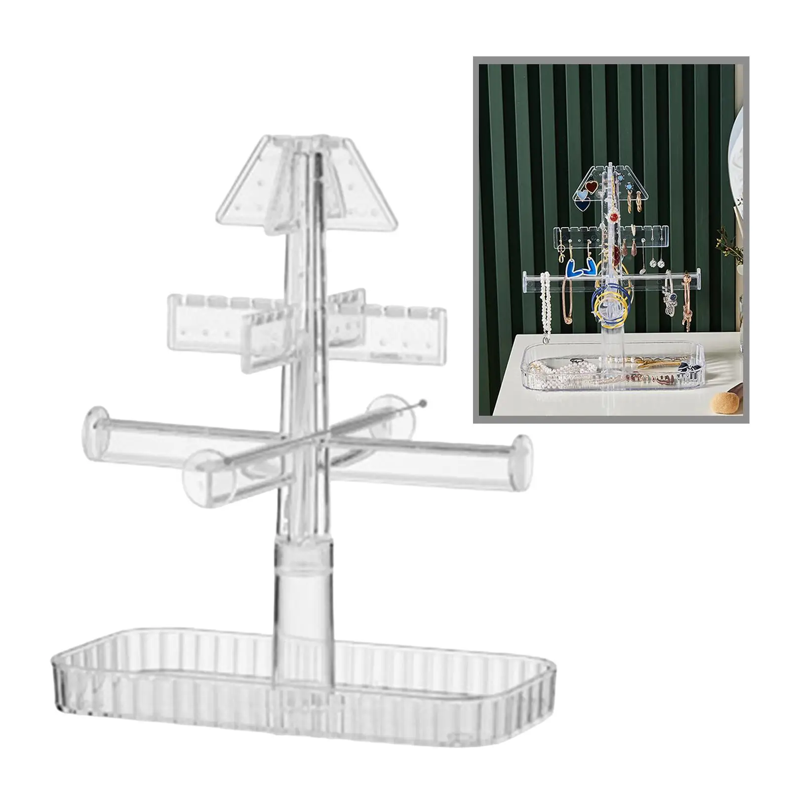 

Вращающаяся подставка-органайзер для ювелирных изделий с лотком и отверстиями, стойка для хранения для столешницы