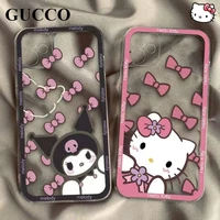 sanrio hello kitty kuromi iphone 13 11 12 pro max case female xr x xs max 6 7 8 plus transparent clear case cover for women girl