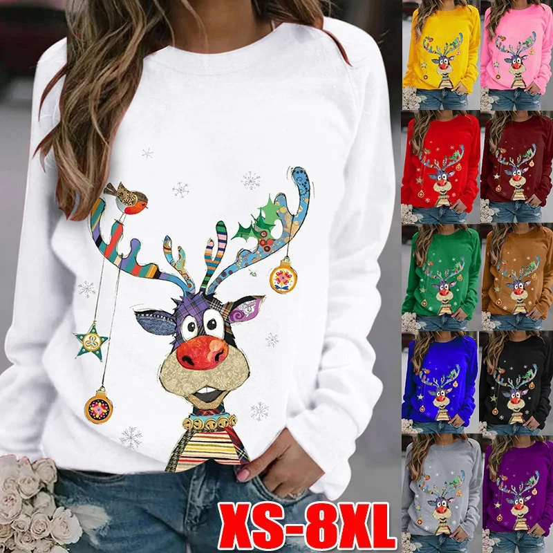 Womens' Printed Sweatshirt Christmas Novelty Jumpers Xmas Sweater Tops Long Sleeve Crewneck Casual Pullover Plus Size XS-8XL