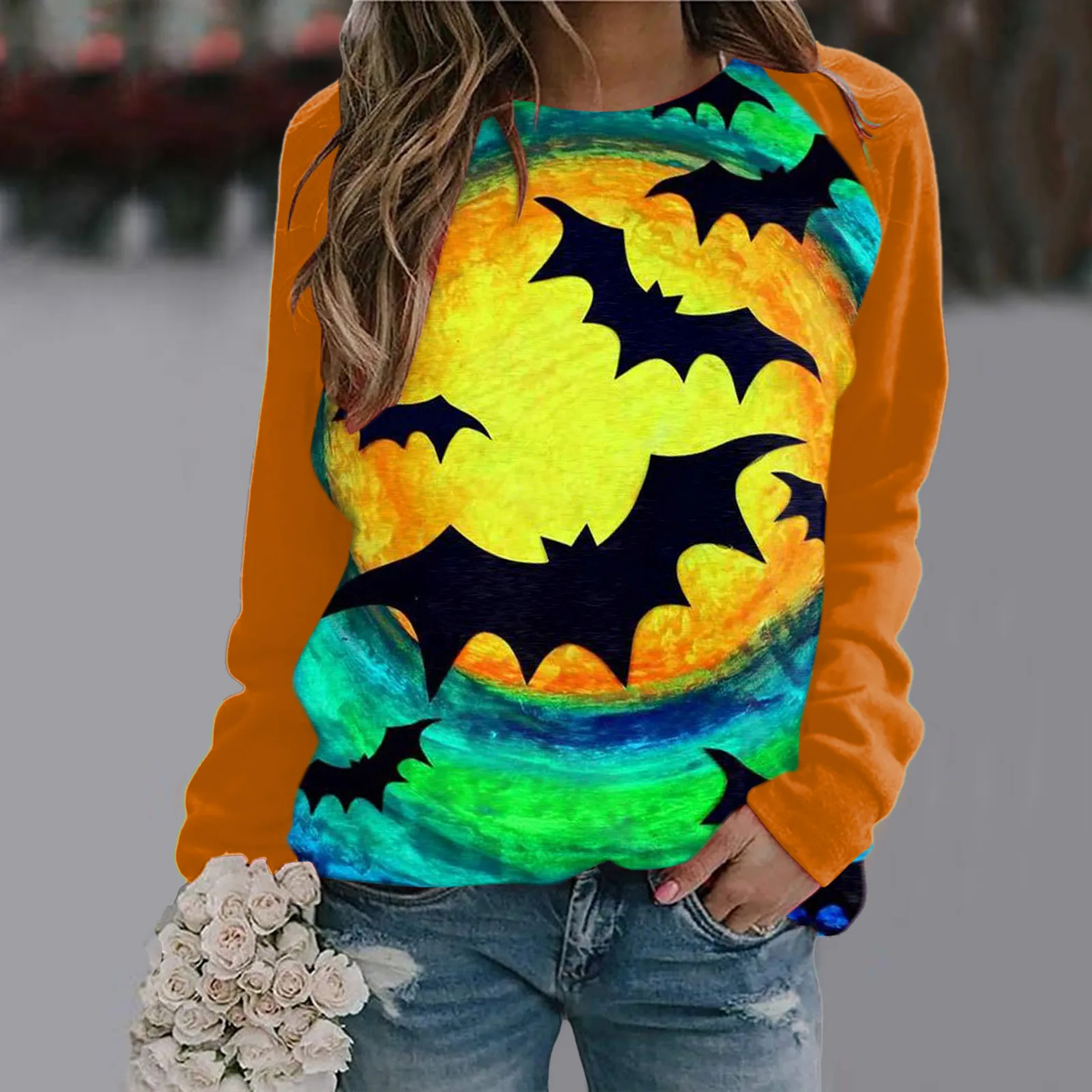 

Осенне-зимние женские свитшоты с принтом летучая мышь на Хэллоуин модная Осенняя Повседневная Толстовка с длинным рукавом косплей фестива...