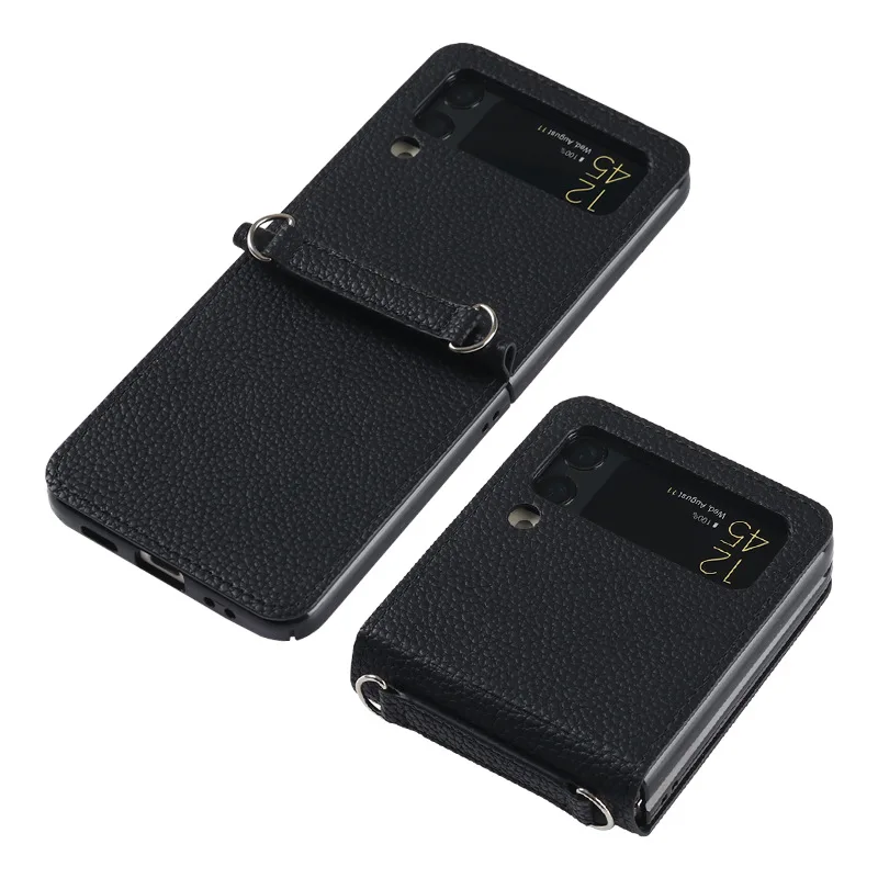 

Leather With Strap Cases For Samsung Galaxy Z Flip3 5g Case Shockproof Protective Cover for Samsung Zflip 3 Mobile Phone Cover