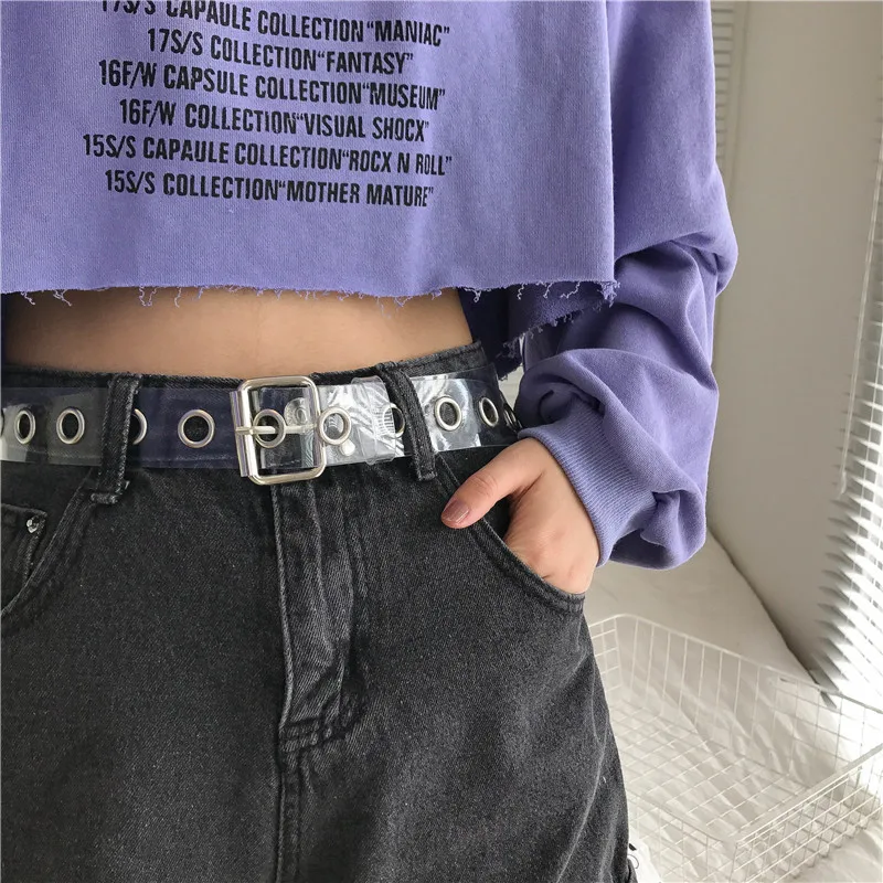 Women Clear Full Grommet Belt Female Disigner Punk Rivet Pin Buckle Waist Resin Plastic PVC Trouser Jeans Transparent Belts