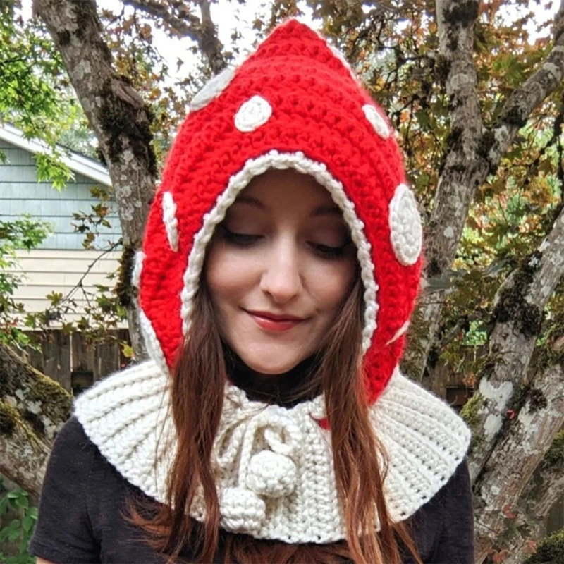 

Mushroom Hat Hooded Hat Scarf Beanie Hat Crochet Hooded Balaclava Knit Earflap