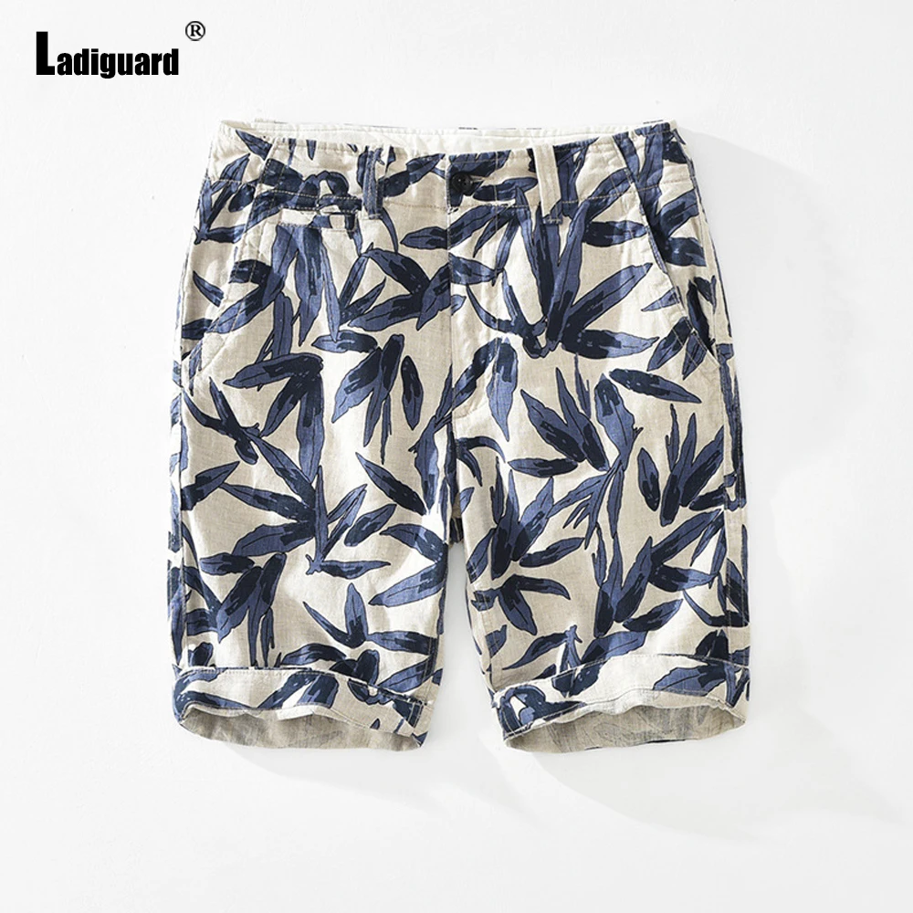 Ladiguard Plus size Men Latest Casual Beach Shorts 2022 Summer New Sexy Zipper Pocket Shorts Model Flower Print Short Pant Homme