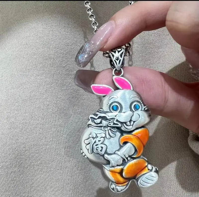 

In 2023 sending blessings and lucky rabbits Chinese style men and women wearing cute auspicious amulets guarding rabbits