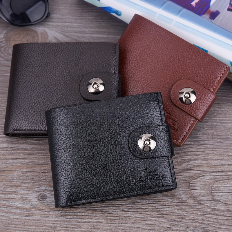 

Fashion Men Wallets Solid Two-fold Short Wallet Card Holder Magnetic Buckle Soft PU Leather Purse Hasp Thin Busniess Money Clips