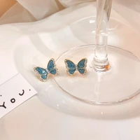 vintage fashion butterfly stud earrings with zircon earrings klein blue stud earrings for women girl jewelry gifts