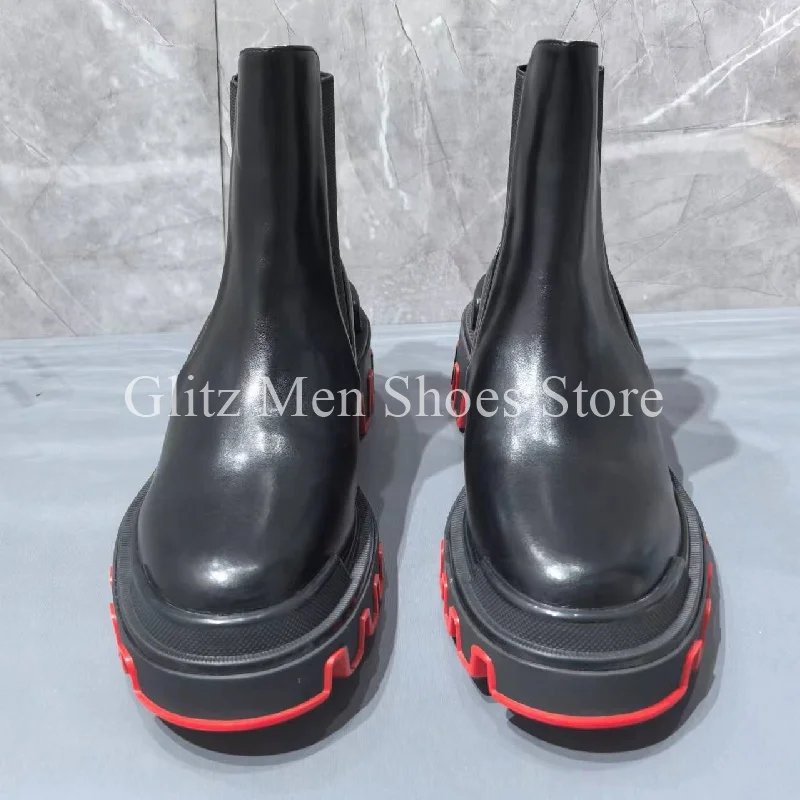 Новые черные мужские ботильоны Челси на платформе с круглым носком модные