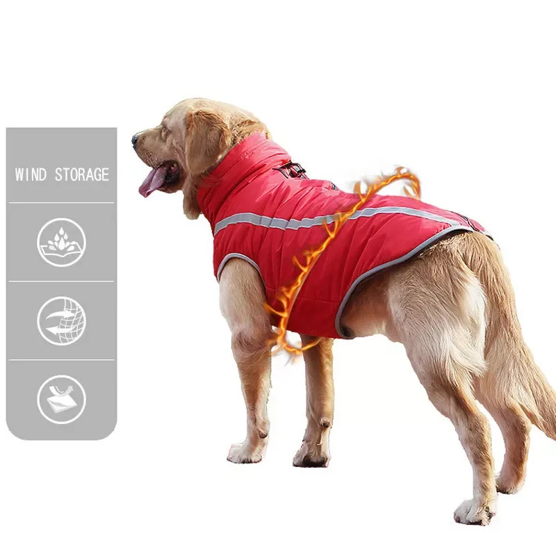 

2023 Waterproof Dog Clothes for Large Dogs Winter Warm Big Dog Jackets Padded Fleece Pet Coat Safety Reflective Design Dog Cloth
